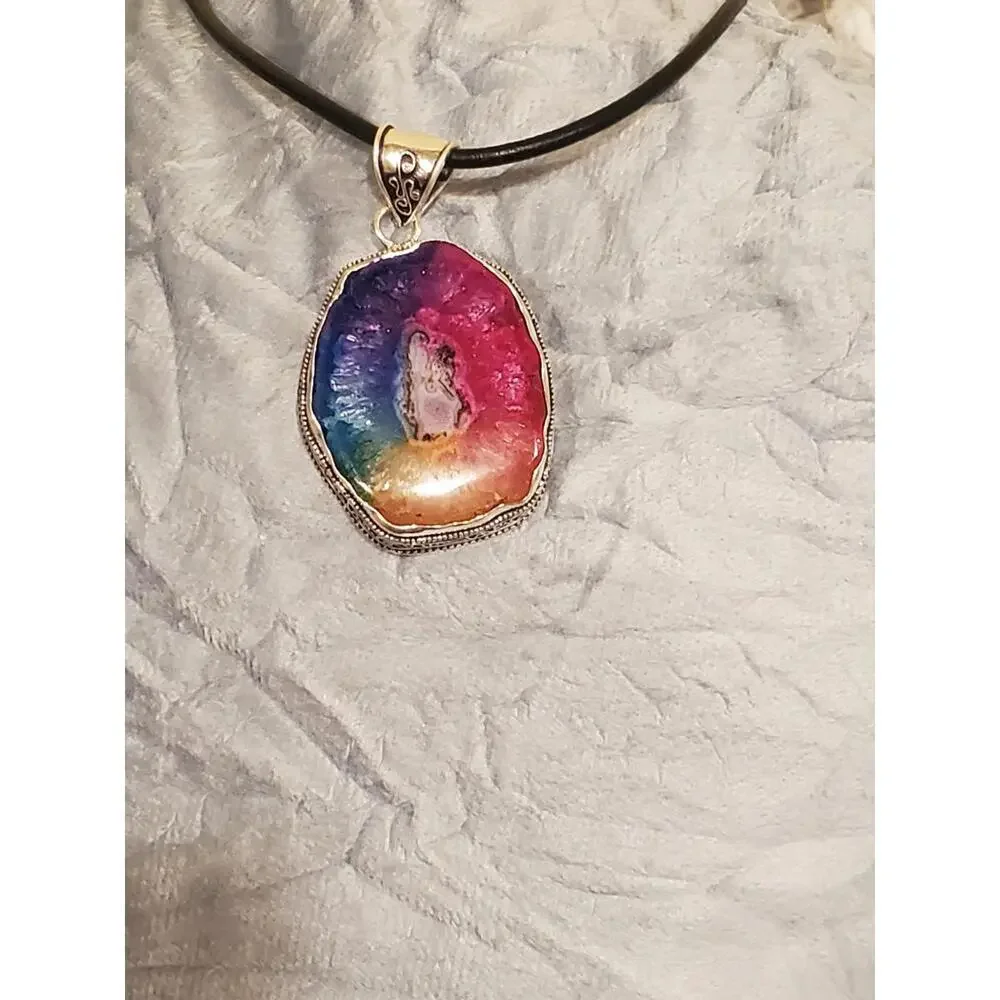 925 large solar rainbow quartz necklace - Picture 3 of 12